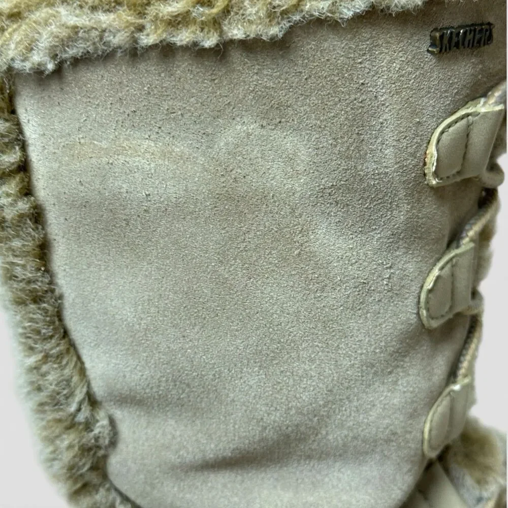Y2k Skechers Lace Up Chunky Platform Boots Size 8 Faux Fur Suede Trashy Steppers